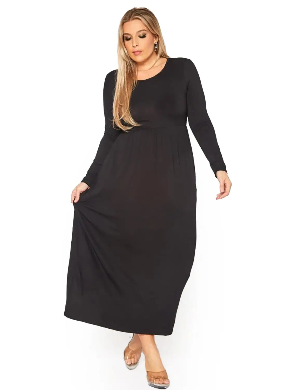 Black Plus Size Long Sleeve Maxi Dress