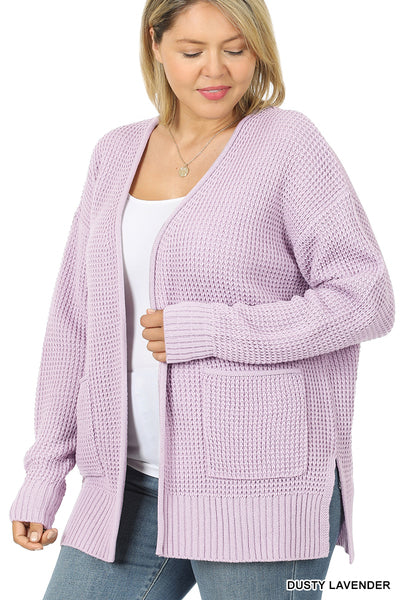 Dusty Lavender Plus Size Waffle Cardigan