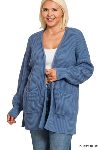 Dusty Blue Waffle Cardigan