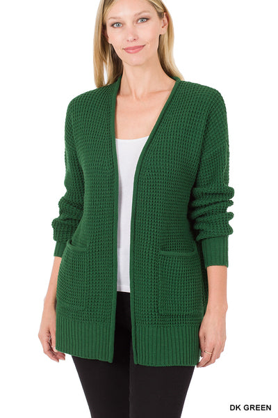 Dark Green Waffle Cardigan