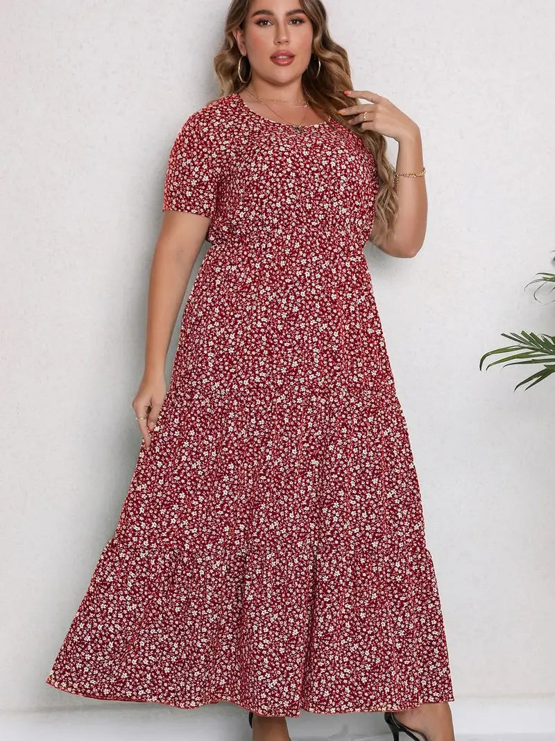 Plus Size Red Floral Maxi Dress