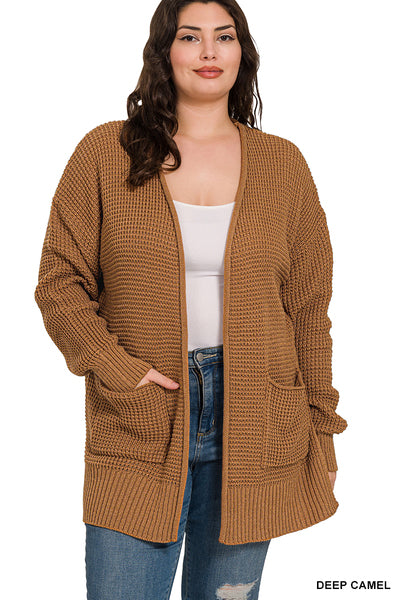 Deep Camel Waffle Cardigan