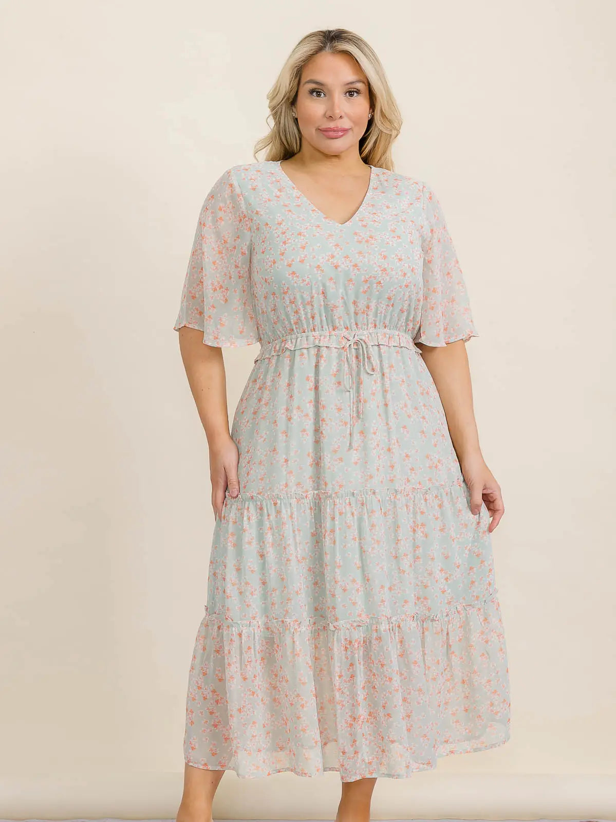 Plus Size Mint Chiffon Midi Dresses