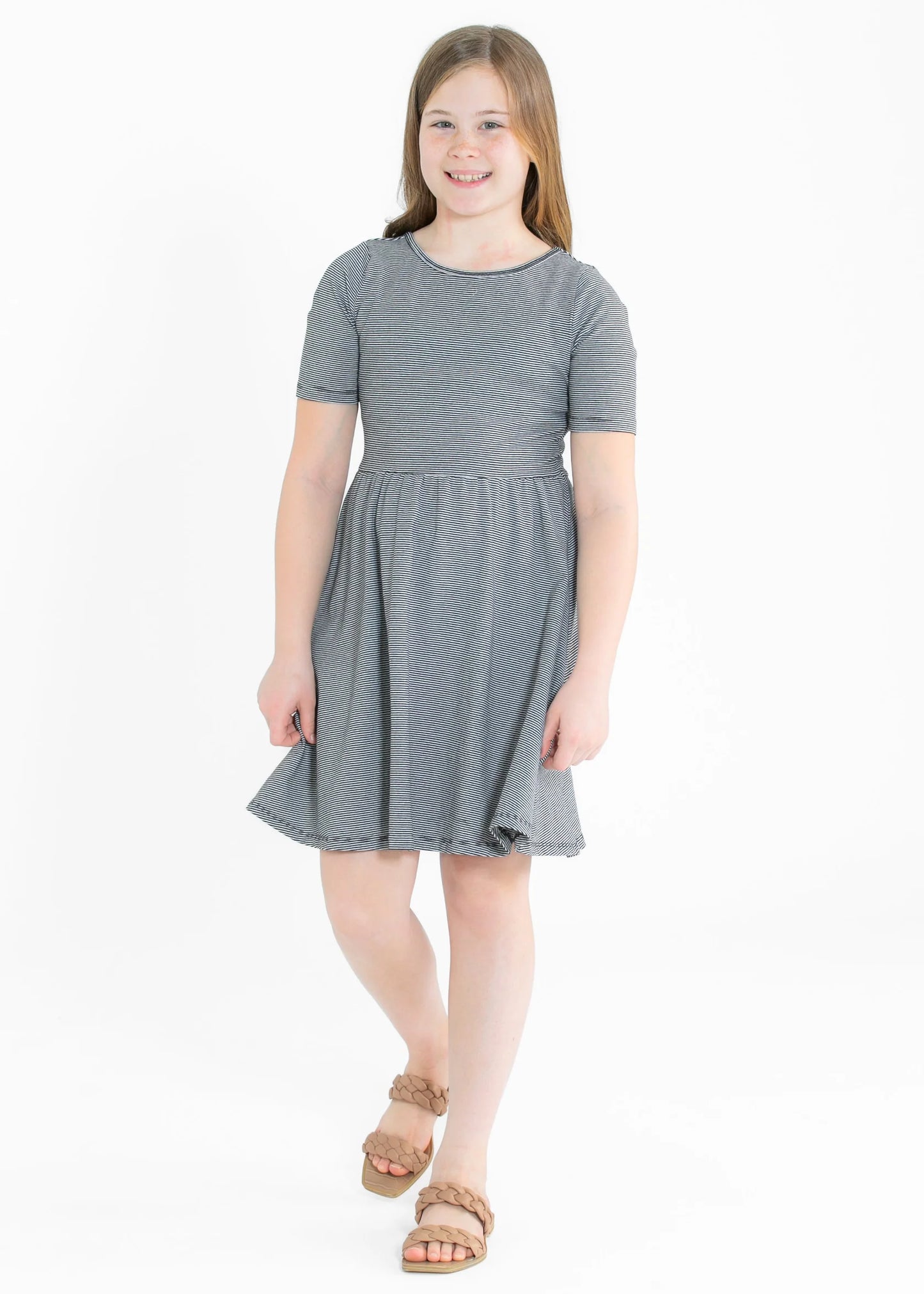“Saylor” Girls Striped Midi Dress