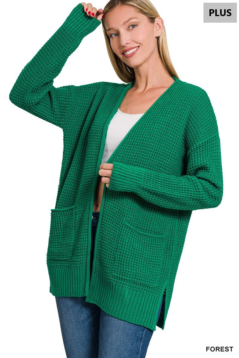 Forest Green Waffle Cardigan
