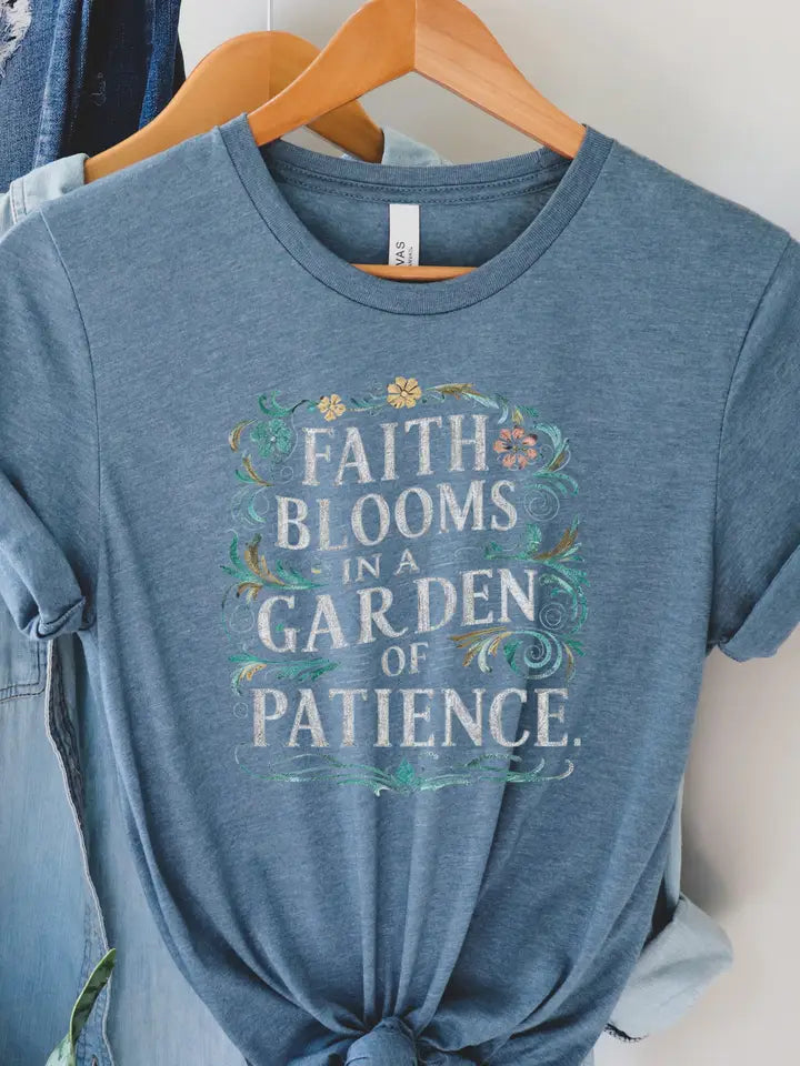 Heather Blue Faith Blooms in Patience Tee