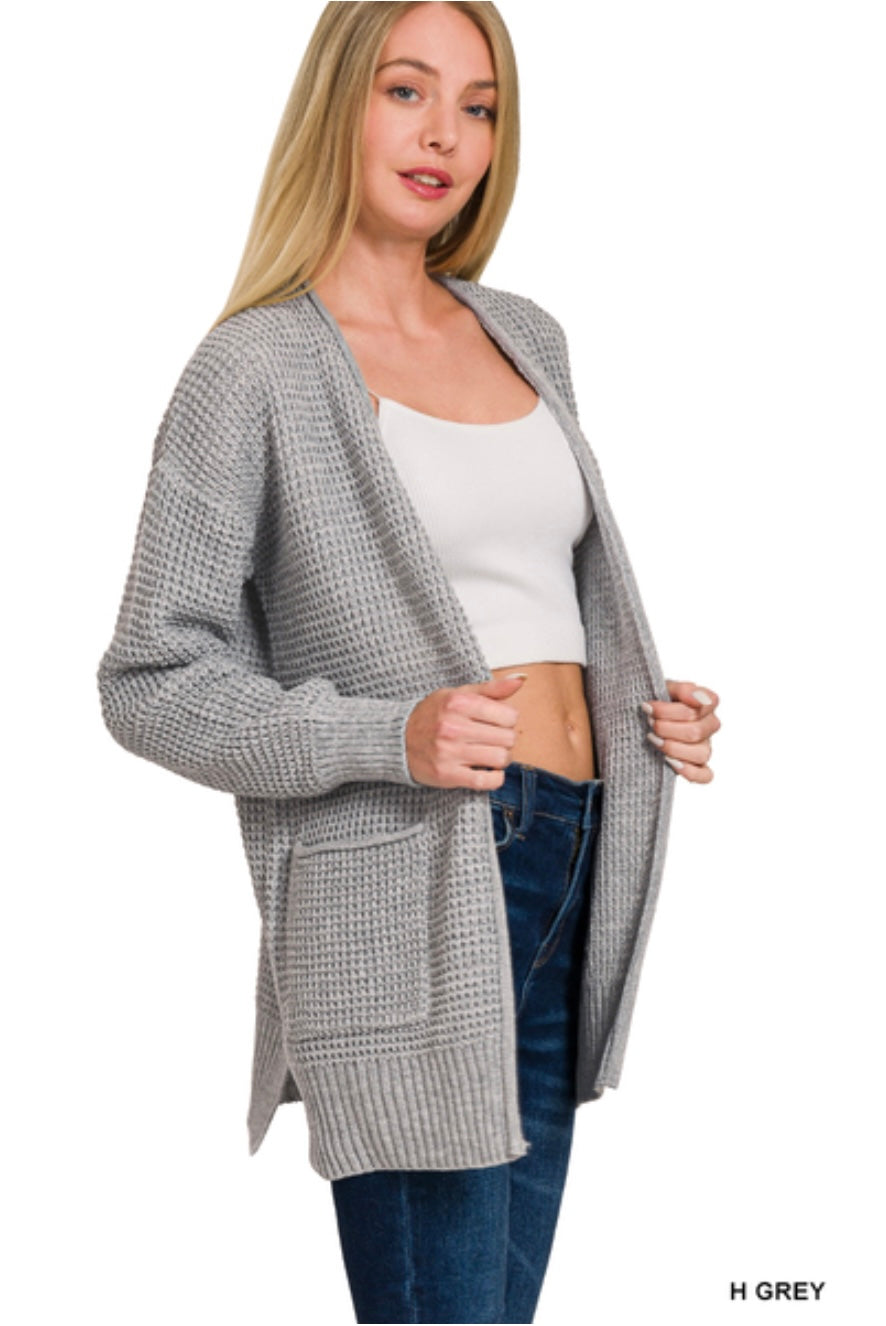Light Heather Grey Waffle Cardigan