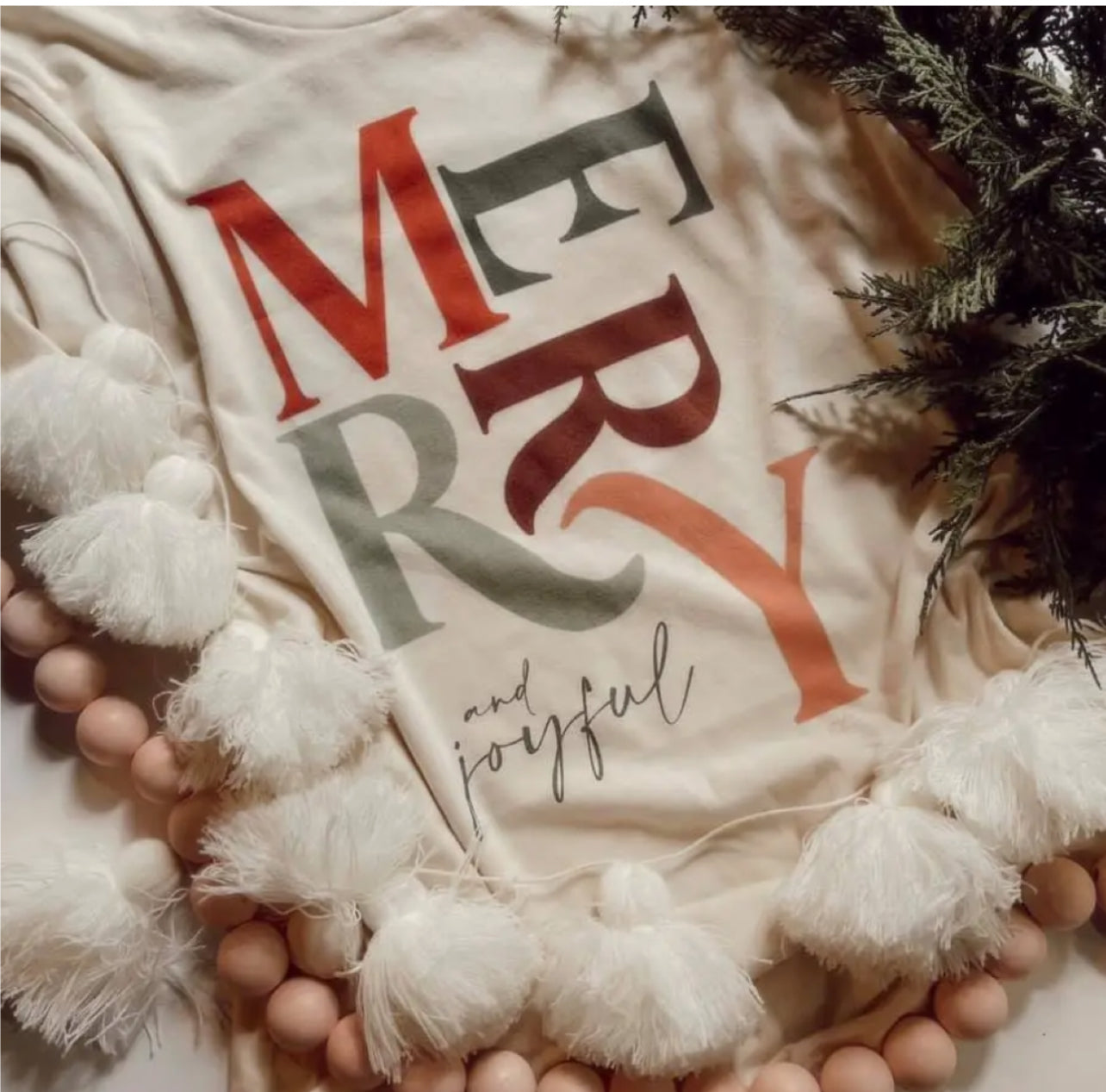 Merry & Joyful Tee - Cream/Sand