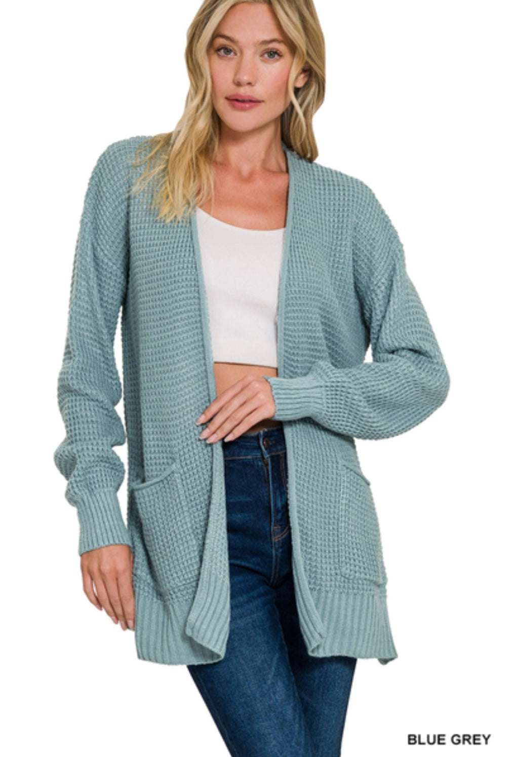 Blue Grey Waffle Cardigan