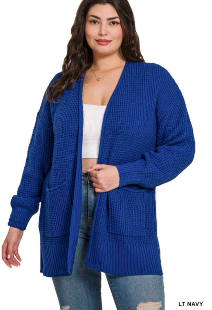 Light Navy Waffle Cardigan