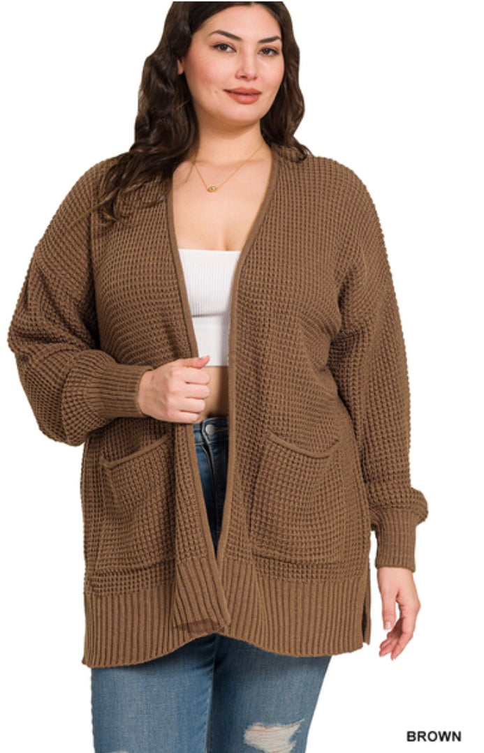 Brown Waffle Cardigan