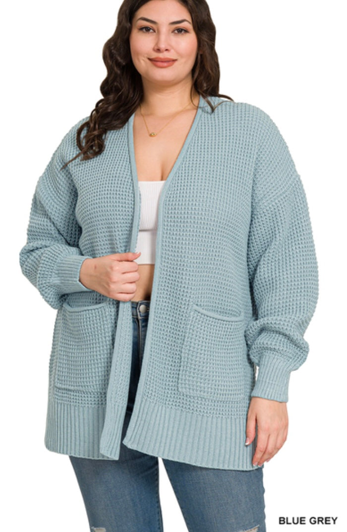 Blue Grey Waffle Cardigan
