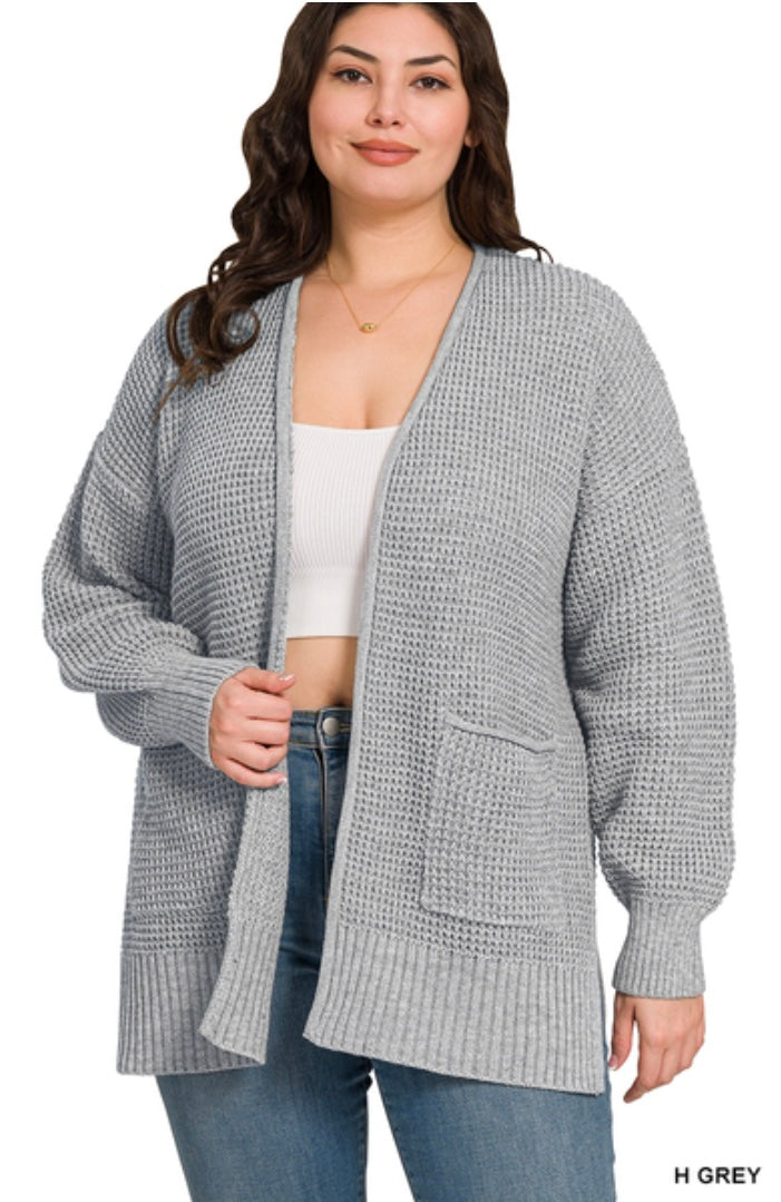 Light Heather Grey Waffle Cardigan