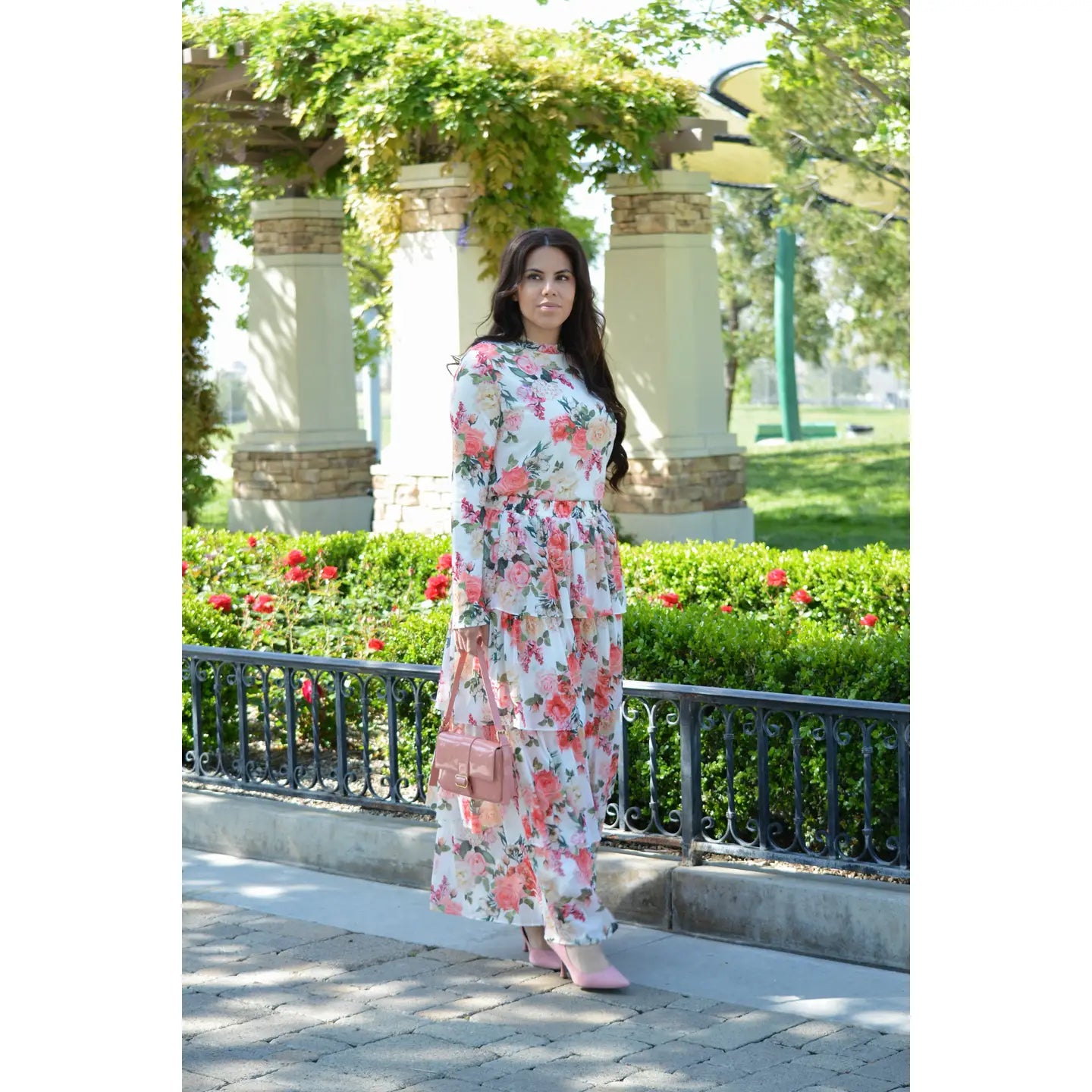 White Floral Ruffle Maxi Skirt