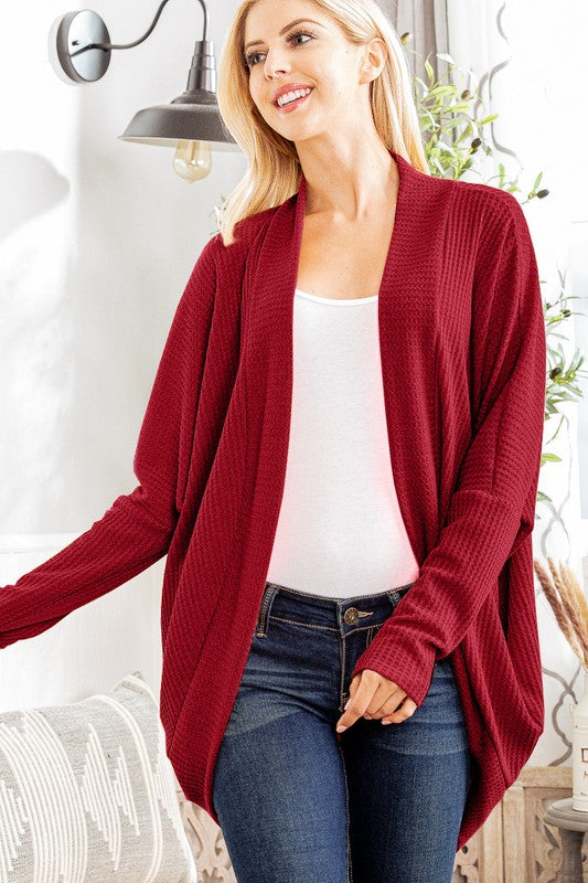 Burgundy Hi-Low Waffle Cardigan