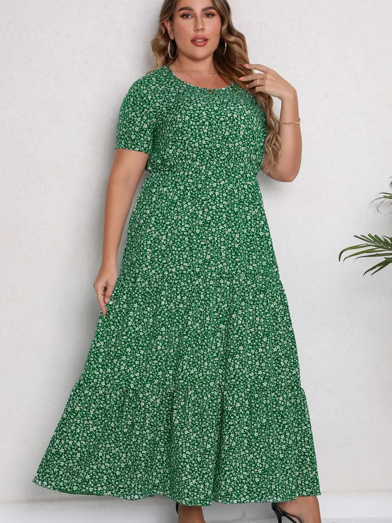 Plus Size Green Floral Maxi Dress