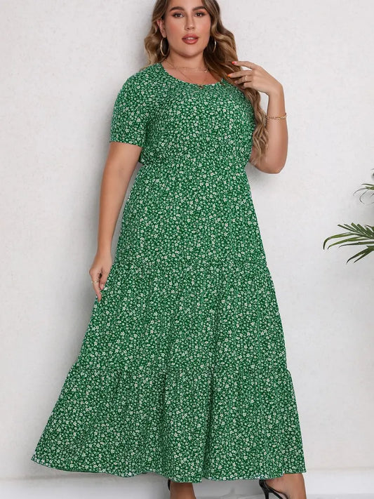 Plus Size Green Floral Maxi Dress