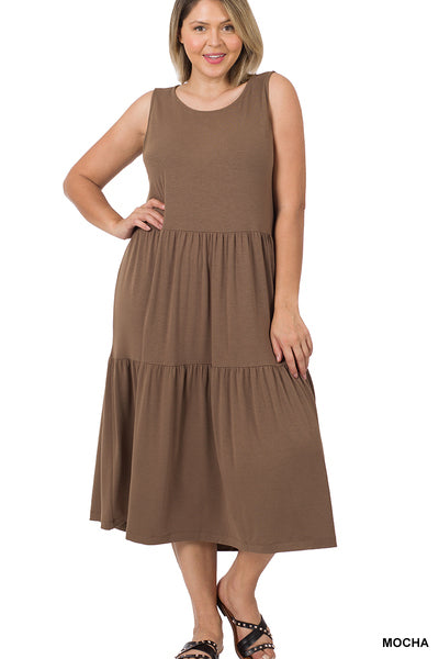 Mocha Plus Size Sleeveless Midi Dress