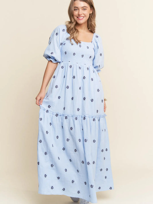 Baby Blue Embroidered Maxi Dress