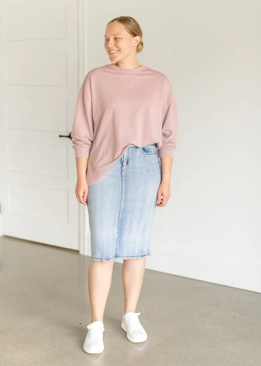 “Frankie” Five Pocket Denim Midi Skirt