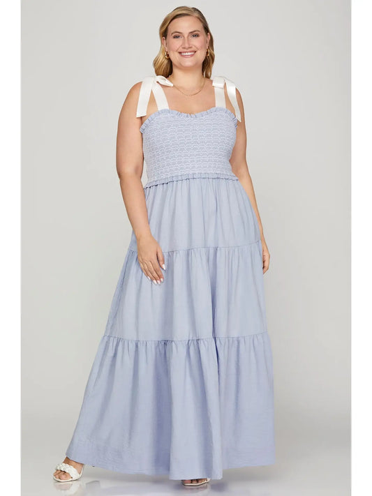 Plus Size Blue Tiered Maxi Dress