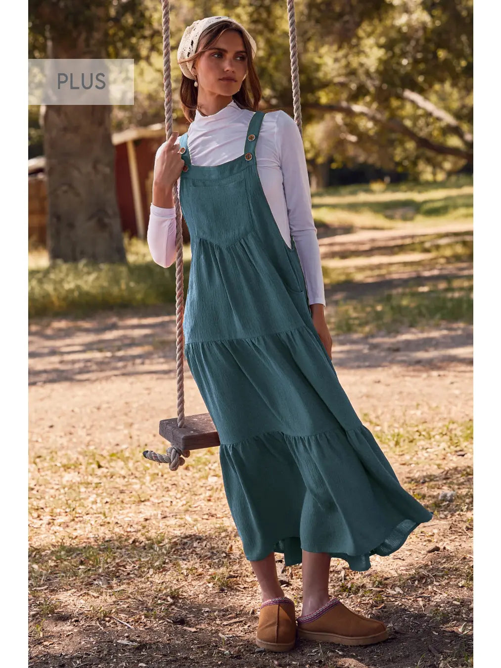 Teal Tiered Overall Dress