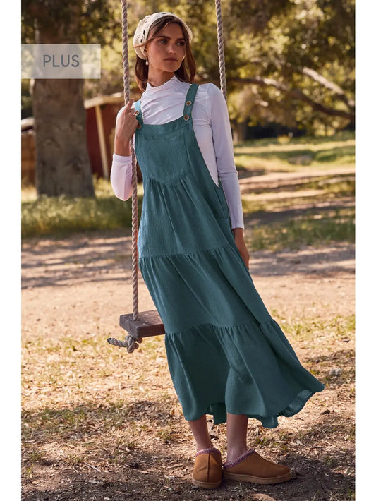 Teal Tiered Overall Dress