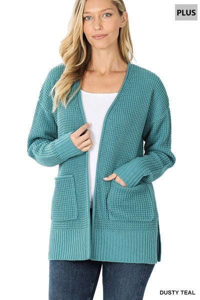 Dusty Teal Waffle Cardigan
