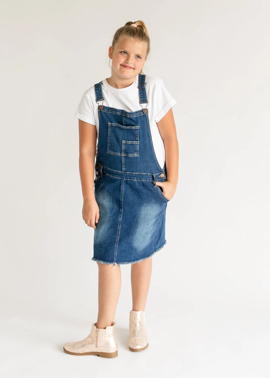“Aria” Medium Wash Girls Jumper Dress
