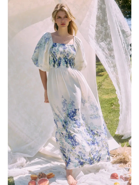 Plus Floral Border Maxi Dress