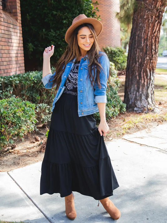 Black Tiered Maxi Skirt
