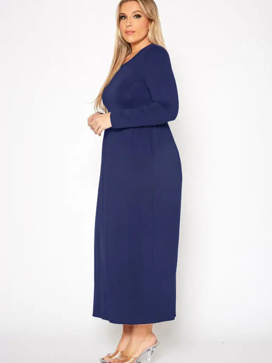 Navy Plus Size Long Sleeve Maxi Dress