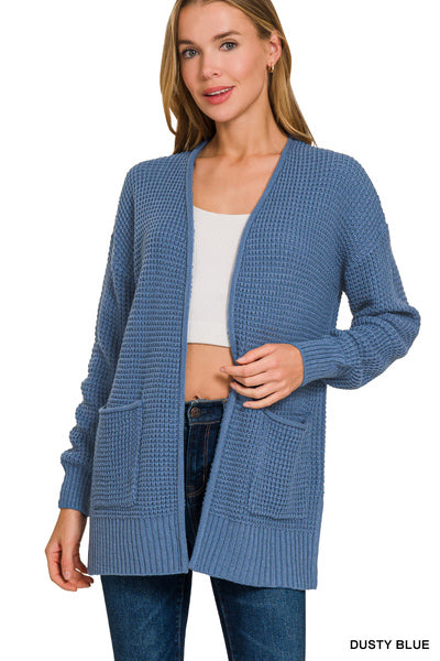 Dusty Blue Waffle Cardigan