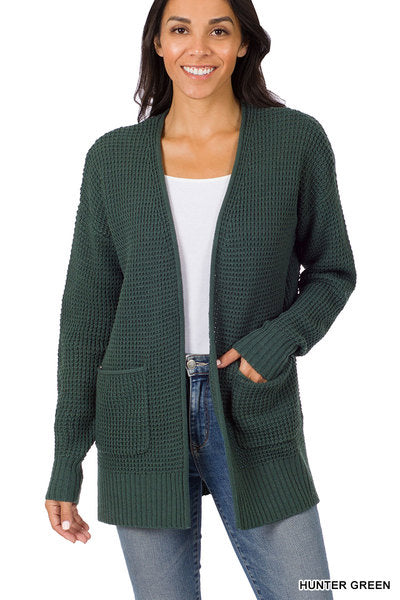 Hunter Green Waffle Cardigan
