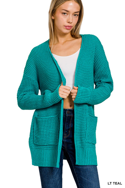 Light Teal Waffle Cardigan