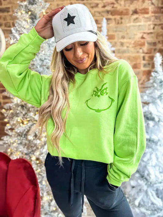 "You're A Mean One" Lime Green Crewneck