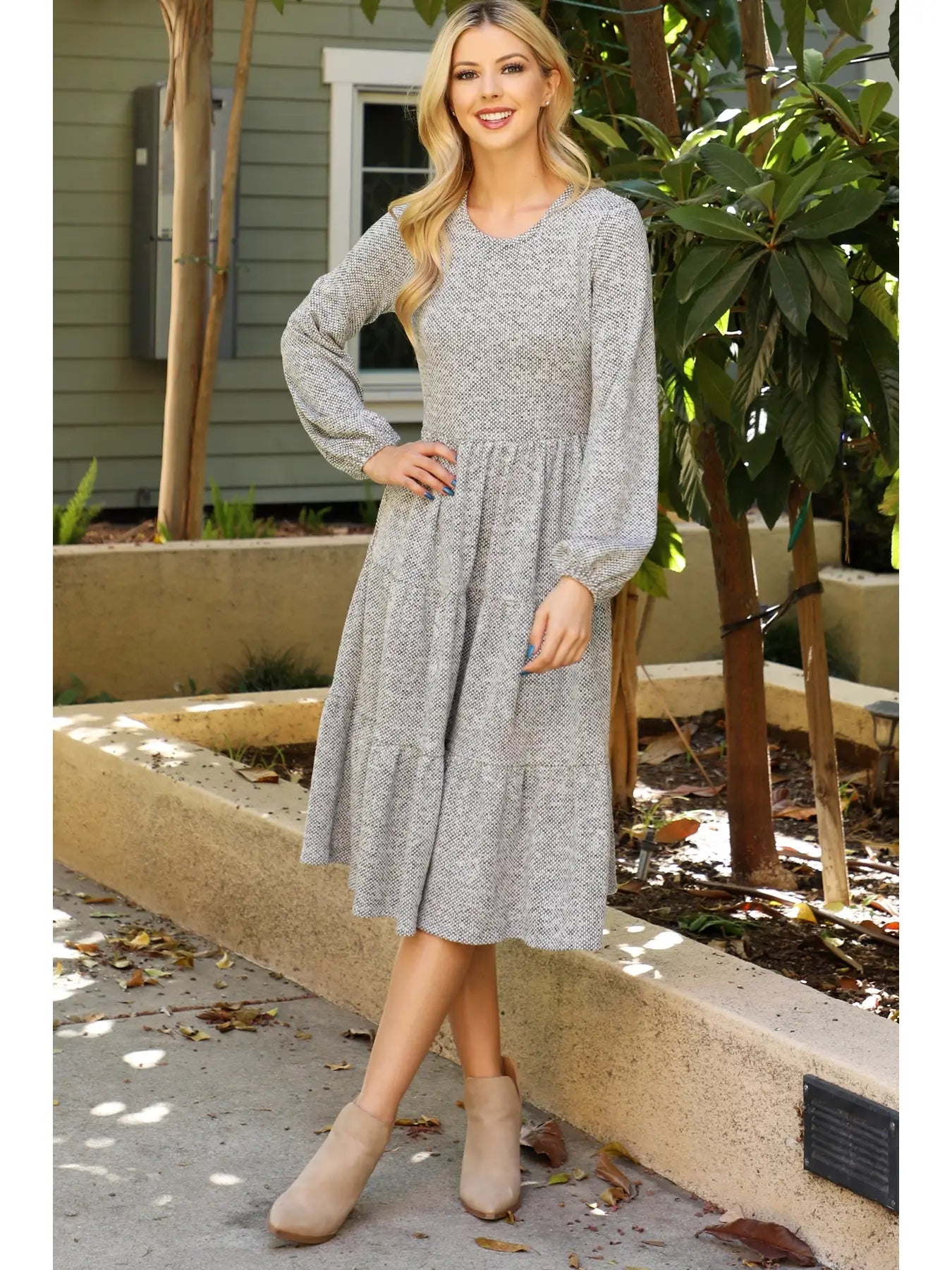 Heather Grey Knit Midi Dress