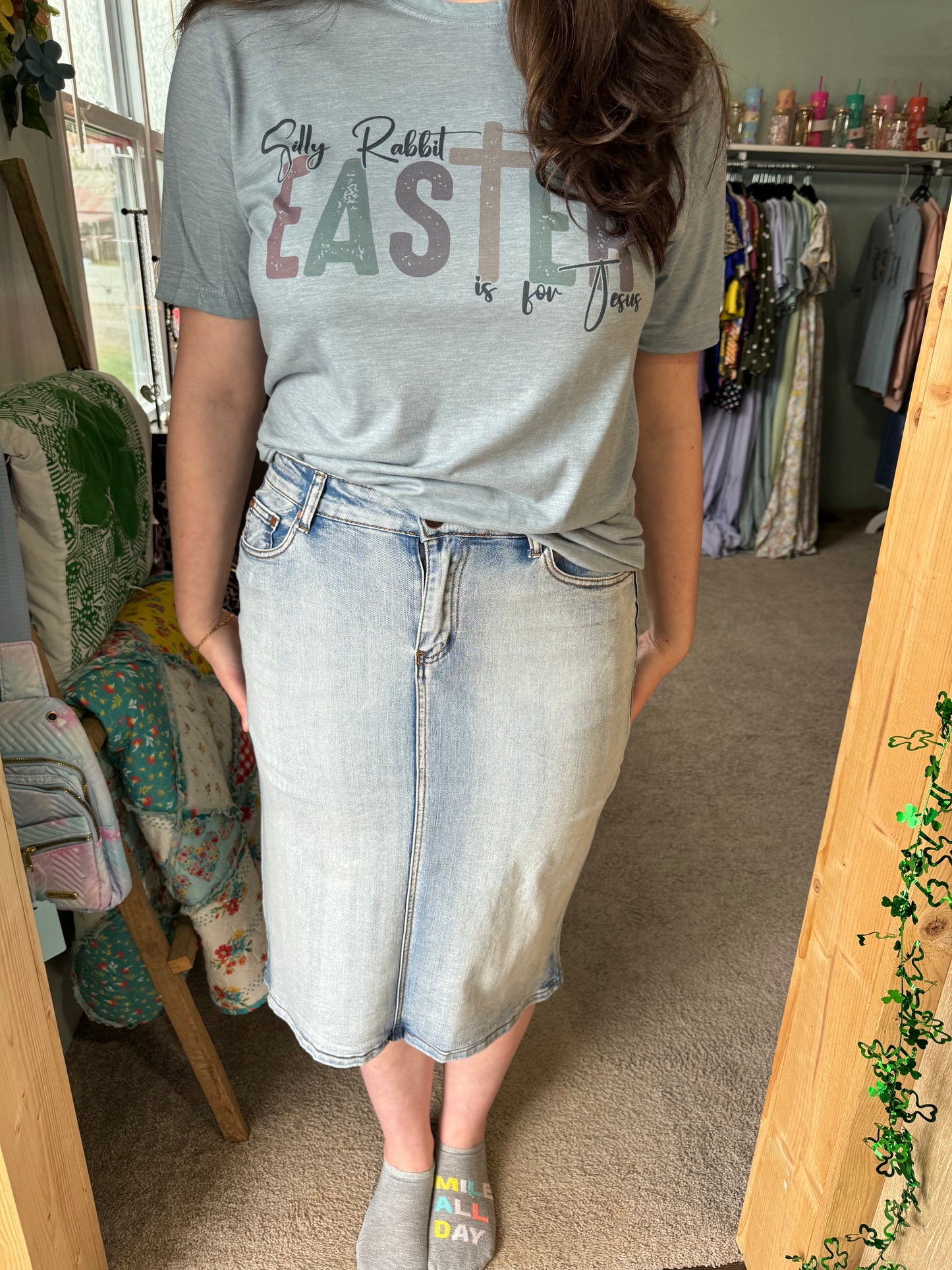 “Frankie” Five Pocket Denim Midi Skirt