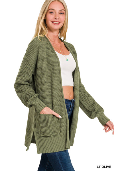 Light Olive Waffle Cardigan