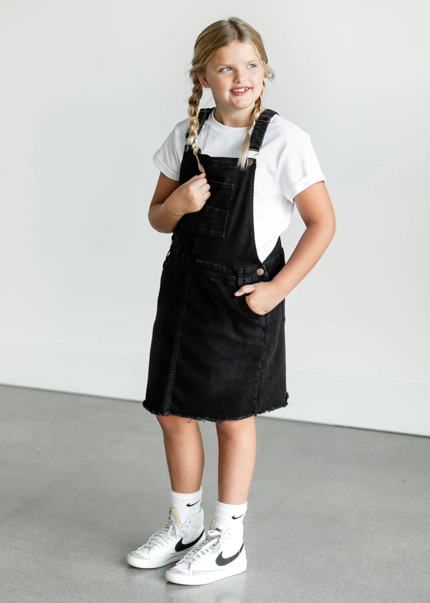 “Aria” Black Wash Girls Jumper Dress