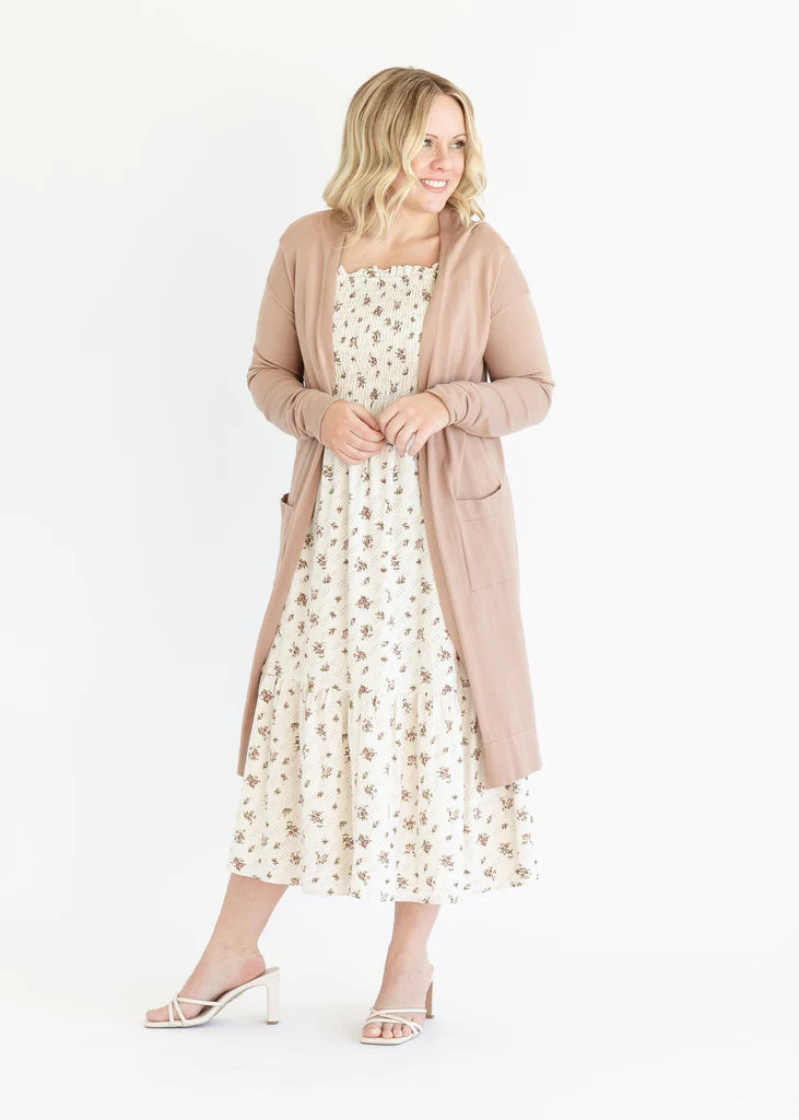 “Summer” Cap Sleeve Floral Smocked Midi Dress