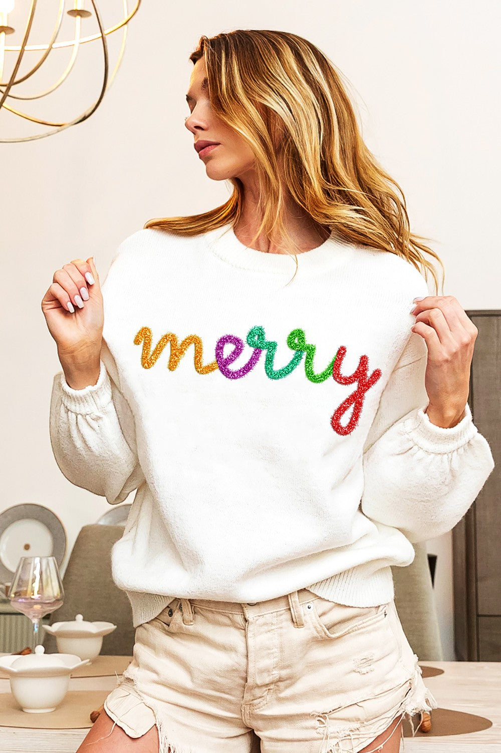Cream/Ivory Merry Tinsel Sweater