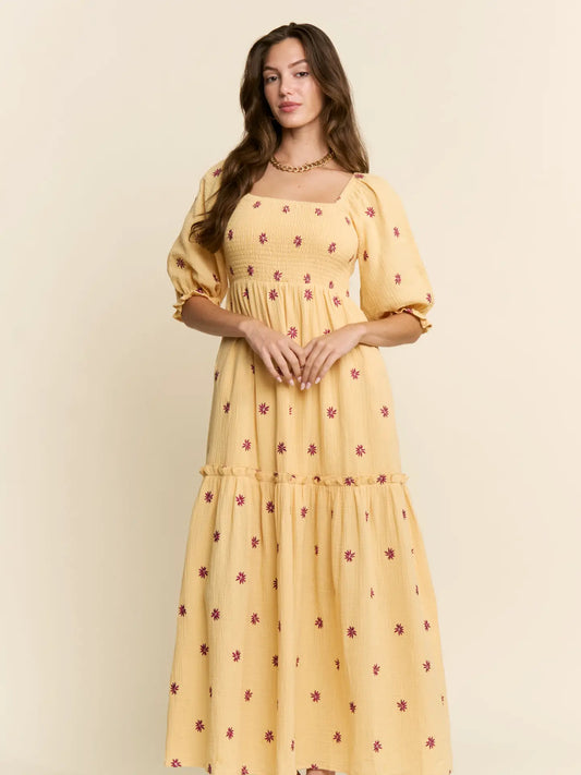 Baby Yellow Embroidered Maxi Dress