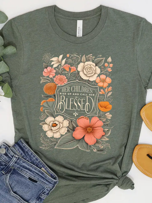 Her Children Call Her Blessed - Olive Green Tee