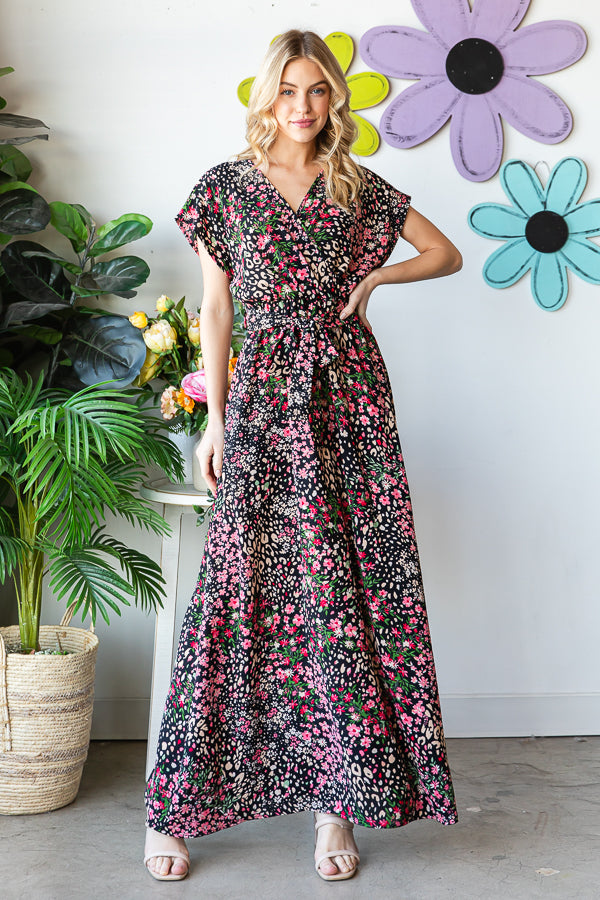 Black & Pink Floral Plus Size Maxi