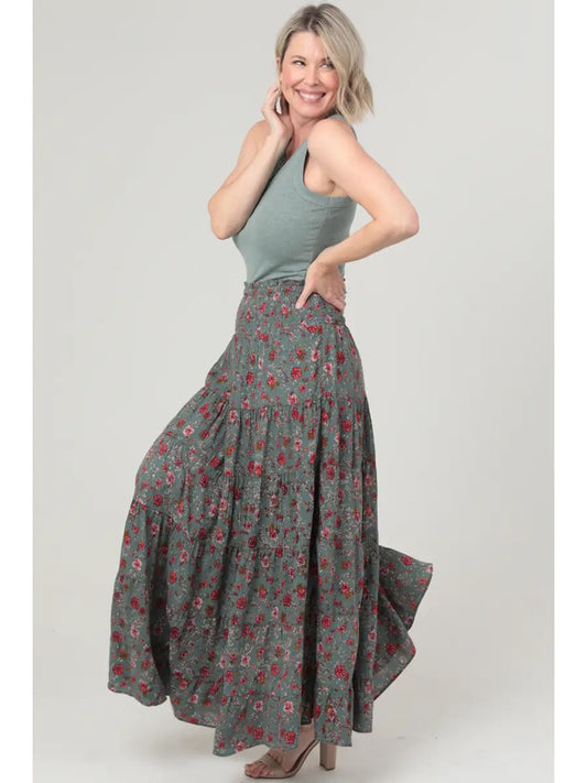 Teal Floral Maxi Skirt