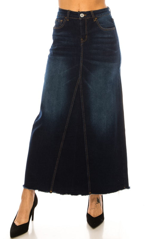 Long Dark Indigo Denim Skirt - Be Girl
