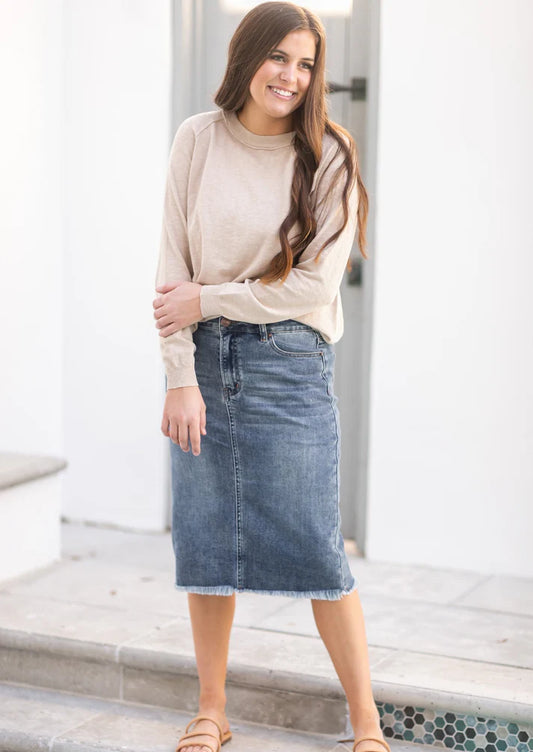"Drew" Vintage Wash Midi Skirt