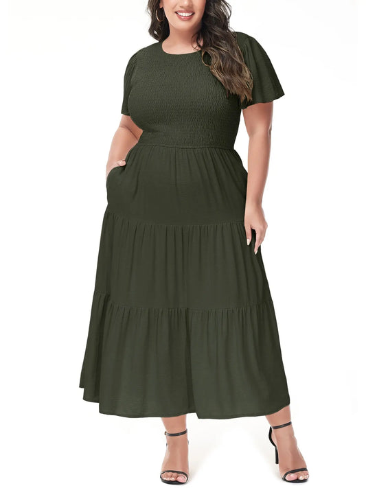 Army Green Plus Maxi Dress