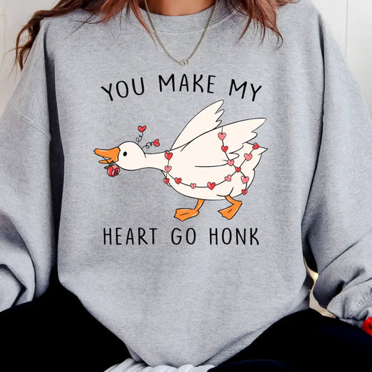 "You Make My Heart Go Honk" Goose Crewneck - Ash Gray